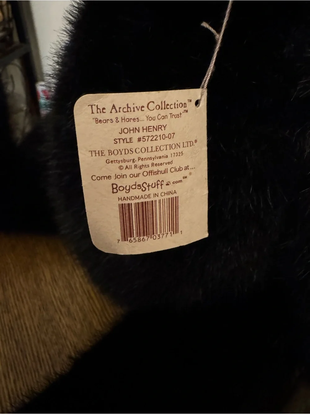 Vintage Boyds Bears Burlington P Beanster Black Plush Bear 16